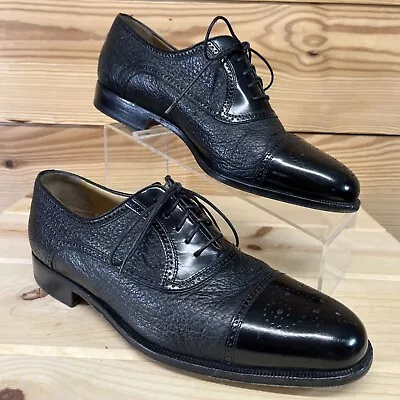 Moreschi Italy Dress Shoes 9.5 Peccary Calf Leather Black Oxford Shoes Brogues • $139.99