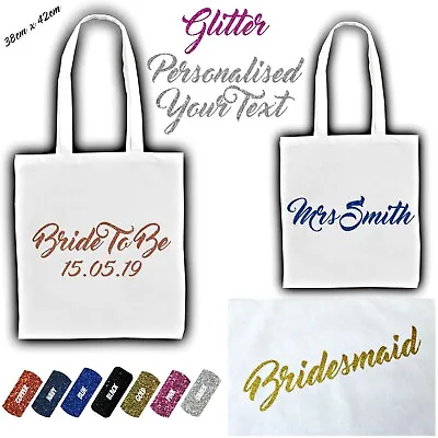 £5.99 • Buy Tote Bags Personalised Cotton Glitter Wedding Shoulder Shopping Gift Party