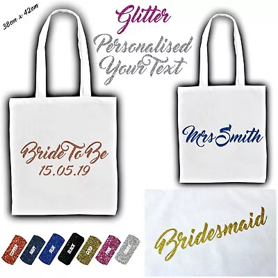 £5.99 • Buy Tote Bags Personalised Cotton Glitter Wedding Shoulder Shopping Gift Party