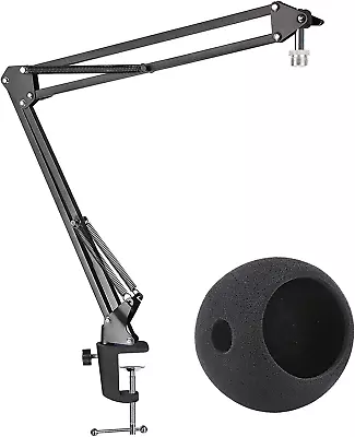 Mic Stand With Foam Windscreen For Blue Snowball Suspension Boom Scissor Arm St • $28.09