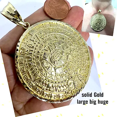 $893.98 • Buy GOLd Aztec Pendant Azteca 10k SOLID Sun Calendar Mayan Oro 2.90” Big Large Huge