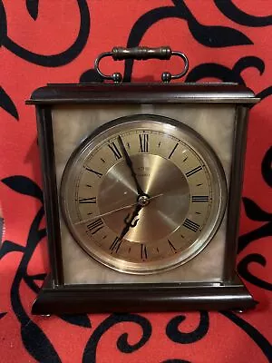 Vintage 1960s Metamec C Battery Mantle Clock Marble Wood Brass 19cm Working • £29