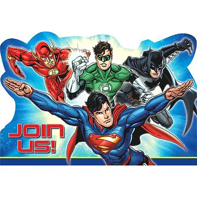 Justice League Party Supplies INVITES INVITATIONS Pack Of 8 Seals Envelopes • $7.50