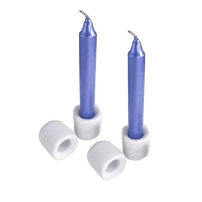 Set Of 4 Small White Ceramic Chime Mini Taper 1  X 1  Candle Holders • $24.99