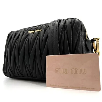 MIU MIU  Shoulder Bag Matelasse Leather Crossbody Black • $690.08