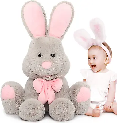 Giant Bunny Teddy Stuffed Animals 60Cm Rabbit Teddy Large Cuddly Soft Toys Grey • £79.98