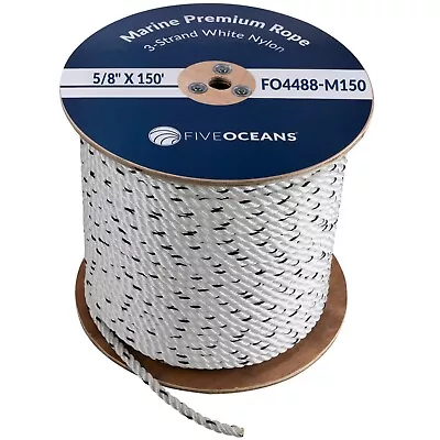 Boat Anchor Rope 5/8 Inch X 150 Ft - Marine Premium 3-Strand White Nylon • $69.70