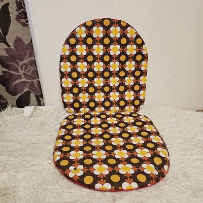 Vintage 70s Fabric Seat Cushion Pad Upcycle Brown Orange Yellow Retro Crafts • £18.91