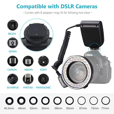 Macro LED Ring Flash With 9 Pcs Adapter Rings & Flash Diffuser For Canon Nikon • $47.99
