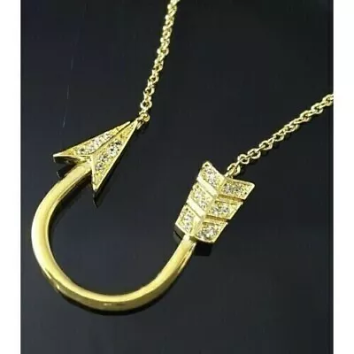 925 Sterling Silver Moissanite Unique Arrow Pendant In 14K Yellow Gold Plated • $117.99