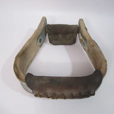 Antique Vintage Stirrup  Wood Tin Leather Western Cowboy Horse Saddle Decor • $18.01