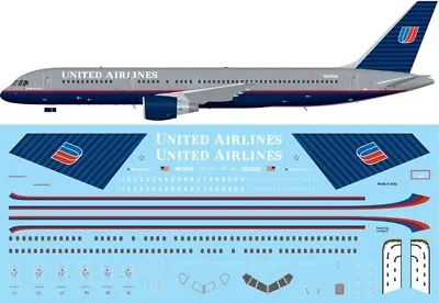 1/144 United Airlines (1993 'Battleship' Cs) Boeing 757-200 Screen Printed Decal • $17.75
