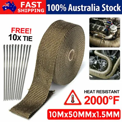 Titanium Gold Heat Exhaust Wrap Manifold 10M X 50mm W/ 10x Stainless Cable Ties • $25.25