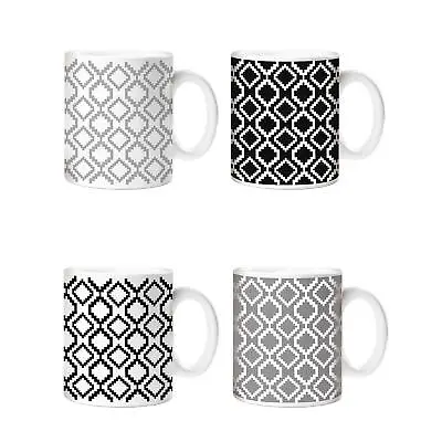 Set Of 4 Mugs Black And White Mono Geometric Coffee Mug Set Minimalist  Cups • £11.99