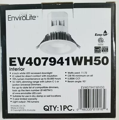 £29.60 • Buy EnviroLite Easy Up 4 In. Day Light LED Recessed Light With J-Box (No Can Needed)