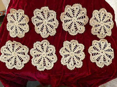 8 Piece Lot Vintage Hand Crochet Tan Ecru Doilies Cup Coasters Round Flowers • $10