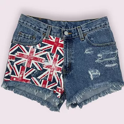 Levi's 550 Denim Shorts Vintage Reworked Unique Custom Union Jack - Waist 29’ • £34.99