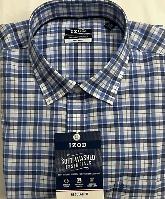 New Izod Men's Long Sleeve Shirt Blue Plaids Size L $19.99 • $19.99