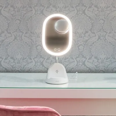 Magnifying Make Up Mirror Wireless Phone Charger Dimmable LED Vanity Touch Light • £49.99