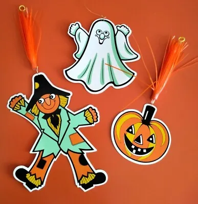 Vintage Retro 70s Halloween Wall Decorations Scarecrow Ghost Pumpkin Bundle Lot • £7