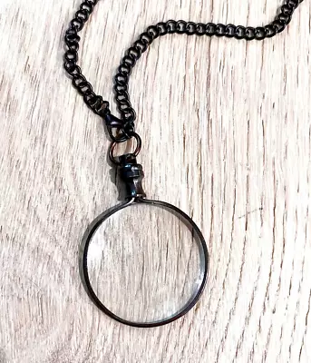 Black Bronze Monocle Magnifying Glass Necklace - Brass/Bronze - Pendant Charm & • $20