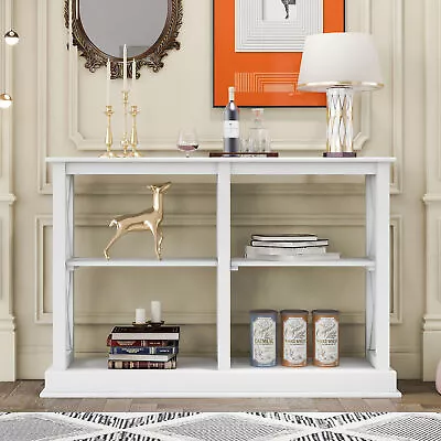 Console Table 3-Tier Open Storage Spaces  X  Legs Narrow Sofa Entry Table White • $174.99