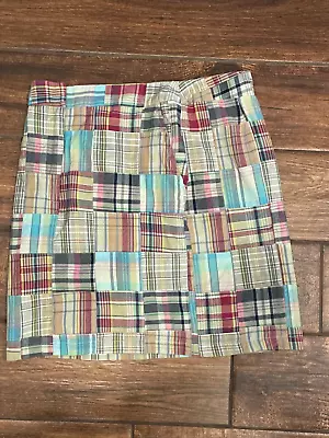TWEEDS Womens Madras Plaid Patchwork Cotton Colorful Skirt Size 4 Preppy • $17.99