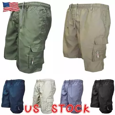 $19.09 • Buy Mens Loose Casual Elasticated Waist Shorts Pockets Drawstring Cargo Half Pants