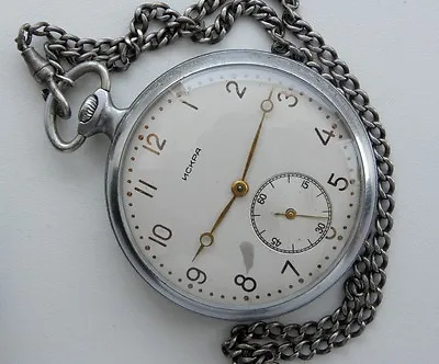 Rare Brand Iskra 4q-1955 Pocket Watch Molnija 2mwf Soviet Russian Ussr  • $130