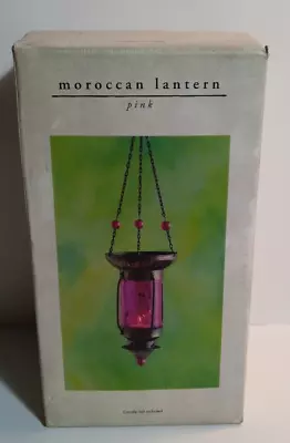 PIER 1 Moroccan Hanging Lantern Tea Light Candle Pink Rose Glass Indoor Outdoor • $21.24