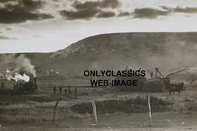 1908 Farmers Harvesting Wheat Steam Engine Tractor Thrasher Photo Old Americana • $14.41