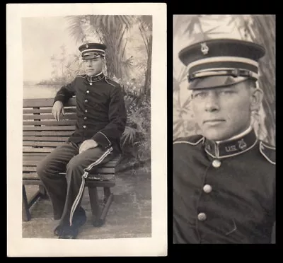 MILITARY MARCHING BAND UNIFORM MAN SERIOUS SEXY STARE ~ 1910s RPPC PHOTO Gay • $9.99