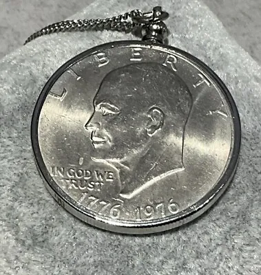 Vintage 1976 Bicentennial Eisenhower Liberty Bell Moon One Dollar Coin Necklace • $10