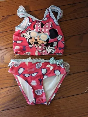 Minnie Mouse Sunglasses Disney 2-Piece Pink & Blue Swimsuit Polka Dots Sz 4T • $11.99