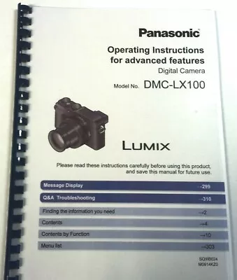 Panasonic Lumix Dmc-lx100 Printed Instruction Manual User Guide 332 Pages A4 • £18.99