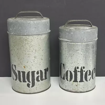 VTG Galvanized Metal Canisters COFFEE SUGAR Vandor Japan Farmhouse Kitchen Lodge • $16