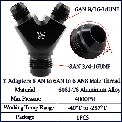 -8AN -6AN Y Block Flare Fuel Line Hose Fitting Junction Coupler 8/6/6 T -8/-6/-6 • $11.99