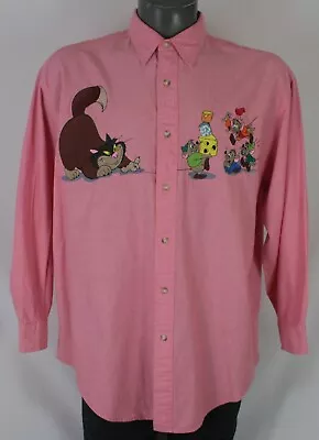 Disney Store Embroidered Cinderella Shirt Vintage Pink L/S Lucifer Mice Sz L • $149.99