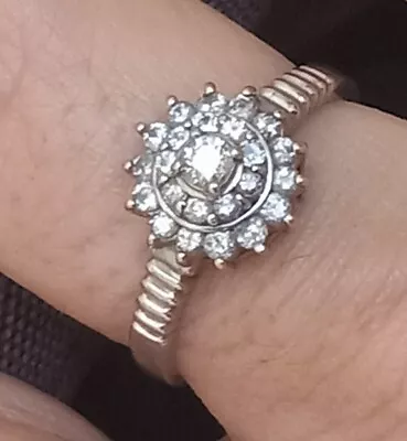 Vintage Platinum And Natural Diamonds Flower Burst Ring .50 Ctw Size 7.4 4grms • $325