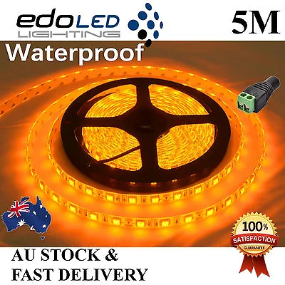 Yellow Amber 12V 5050 SMD 300 LED Waterproof 5M Led Strip Lights Boat Caravan • $15.99