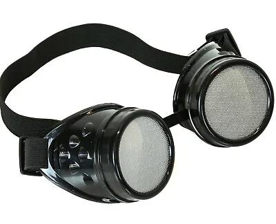 Mesh Steampunk Motorcycle Flying Black Goggles Lens  Vintage Pilot Biker Goth • $14.99