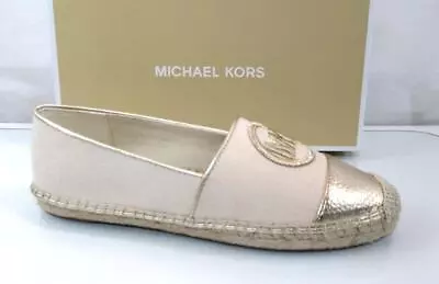 Michael Kors Kendrick Toe Cap Espadrille Flat Shoes MK Logo Pale Gold Size 7 • $119