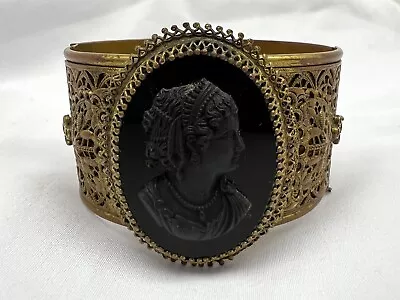 Vintage 1940's Cameo Brass Hinged Cuff  Bracelet • £48.65