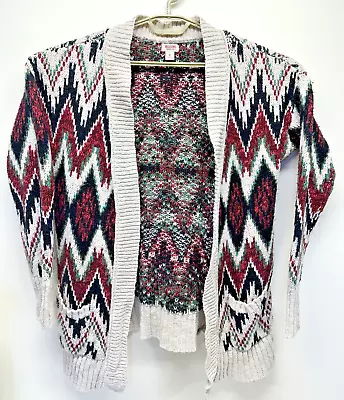 Aztec Southwest Knit Cardigan XL Red Black Tan Green W/Pockets Warm Cozy Mossimo • $15.99