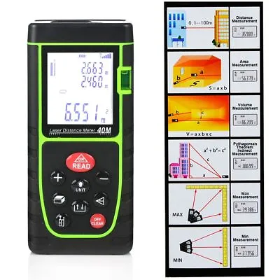 Handheld Digital Laser Point Distance Meter Measure Tape Range Finder 40m/131ft • £19.99