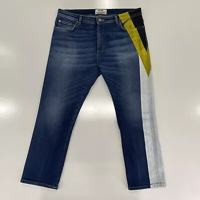 Acne Jeans Women's Straight Leg Blue Jeans Italy Paint Flag Stretch Denim 33x26 • $29.95