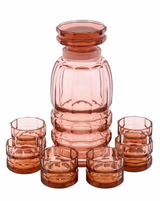 Wiener Werkstätten Josef Hoffmann For Moser Rose Crystal Decanter With 6 Glasses • $899.99