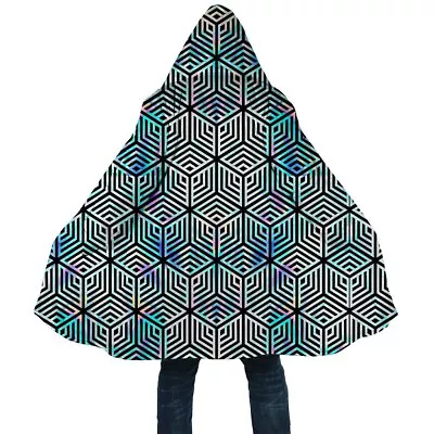 Sherpa Lined Mens Hippie Rainbow Trip 3D Printed Jacket Hooded Cloak - AU Stock • $81.07