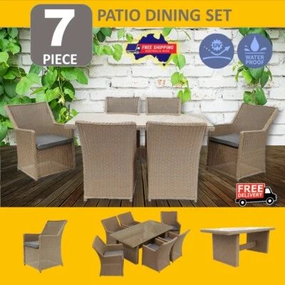 $1493.25 • Buy Outdoor Dining Furniture Set Wicker Garden Table & Chairs Coffee Brown 7PCS