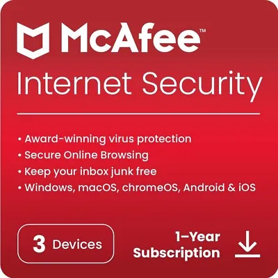 £5.49 • Buy McAfee Internet Security Antivirus 2023 3 Device 1 Year, 5 Minute EMAIL Delivery